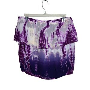 Young Fabulous & Broke Purple Tie Dye Strapless Crop Top M Boho Ruffle Festival